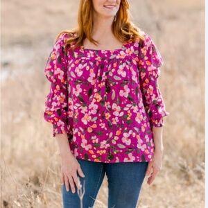 The Pioneer Woman Vibrant Floral Blouse in Pink and Purple